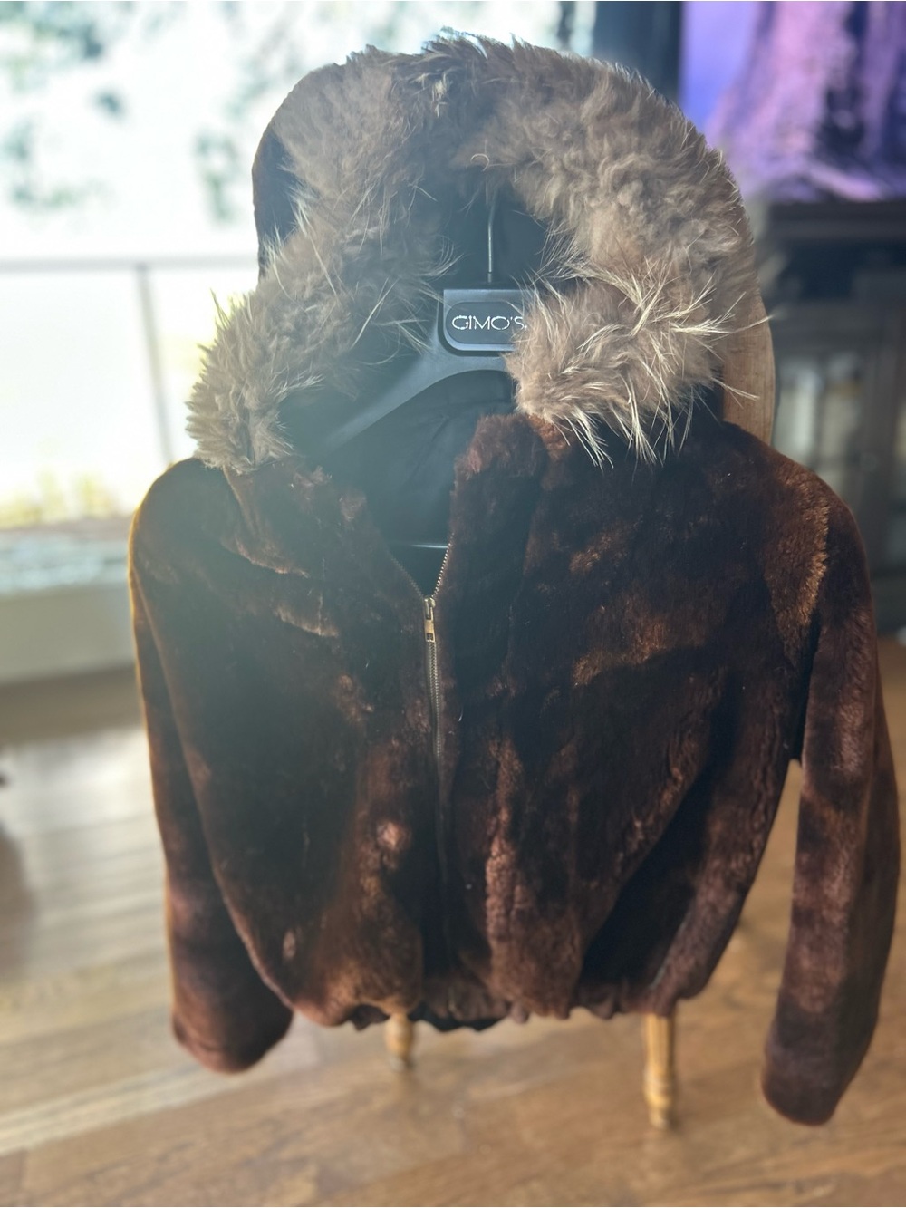 Mouton Hooded Jacket in Dark Brown